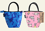 Mimi the Sardine -- Medium Modern Cloth Lunch Bag, Frogs & Mouse
